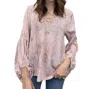 Saints & Hearts Keep Pushing Self-tie V-neck Long Puff Sleeve Top In Brown/ivory In Multi