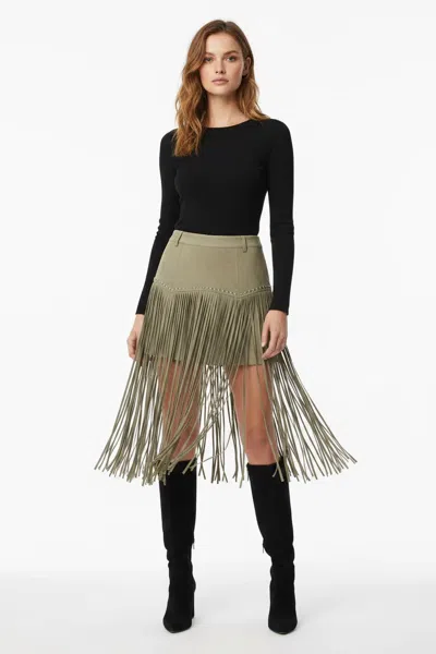 Saints & Hearts Long Fringe Studded Shorts In Light Olive In Multi