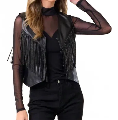 Saints & Hearts Midnight Glimmer Fringe Vest In Black In Animal Print