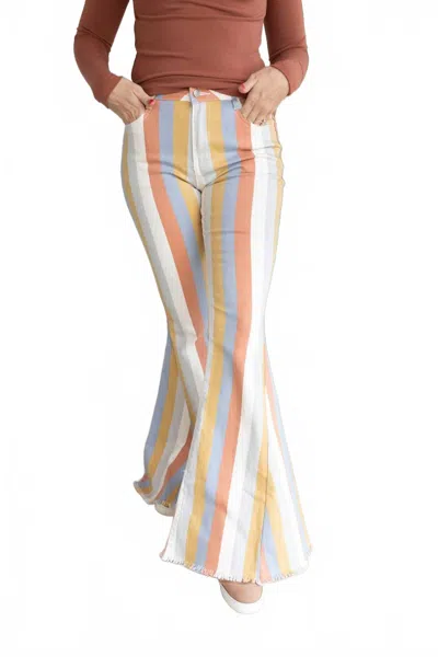 Saints & Hearts Multi Striped Flare Jeans In Clay