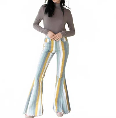 Saints & Hearts Multi Striped Flare Jeans In Iceberg Green