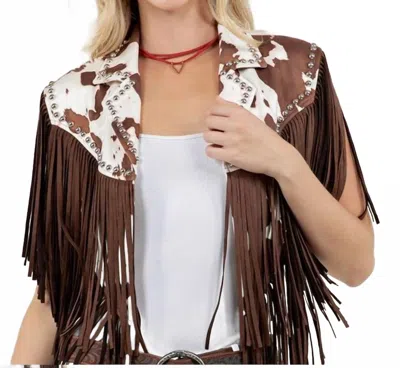 Saints & Hearts Ranch House Fringe Shrug In Brown