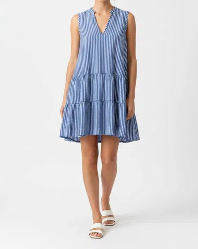 Saints & Hearts Seersucker Sleeveless Tiered Dress In Royal/white In Blue