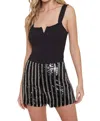 Saints & Hearts Sequin Striped Shorts In Black Silver In Black