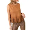 Saints & Hearts Side Lace Up Fringed Top In Camel