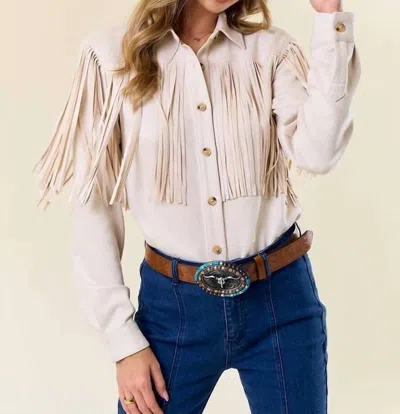 Saints & Hearts Synthetic Suede Fringed Shirt In Cream