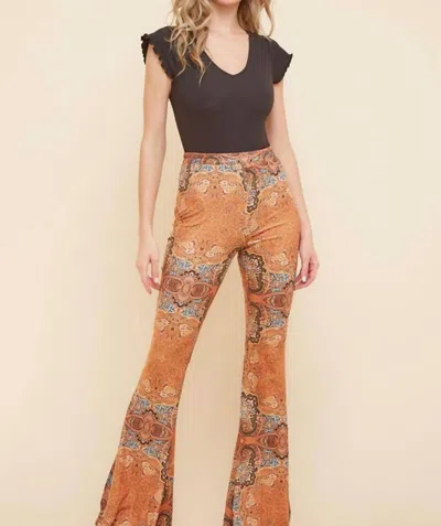 Saints & Hearts Wanderlust Printed Bell Bottom In Yellow