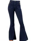 Saints & Hearts Western Denim Flares With Side Buttons In Dark Denim In Blue