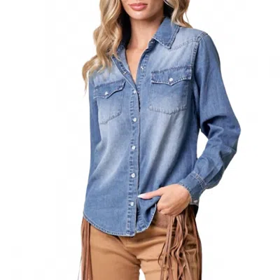 Saints & Hearts Western Snap Buttons Denim Shirt In Light Wash
