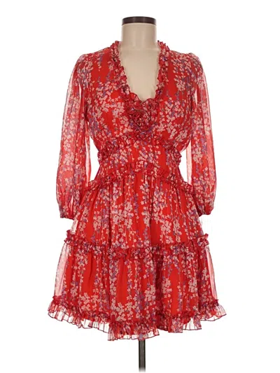 Pre-owned Saints + Secrets 3/4 Sleeve Top Red Plunge Neckline Tops