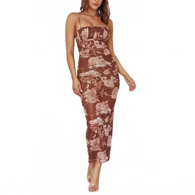 Saints + Secrets Floral Maxi Dress In Coffee In Brown