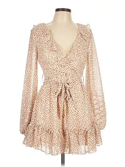 Saints + Secrets Long Sleeve Top Tan Plunge Neckline Tops
