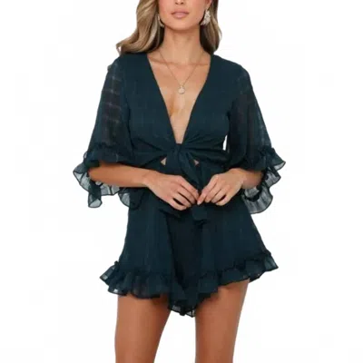 Saints + Secrets Mykonos Ruffle Romper In Teal In Blue