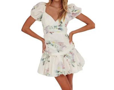 Saints + Secrets Puffy Floral Mini Dress In Butter In Yellow