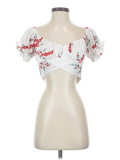 Pre-owned Saints + Secrets Short Sleeve Blouse In White