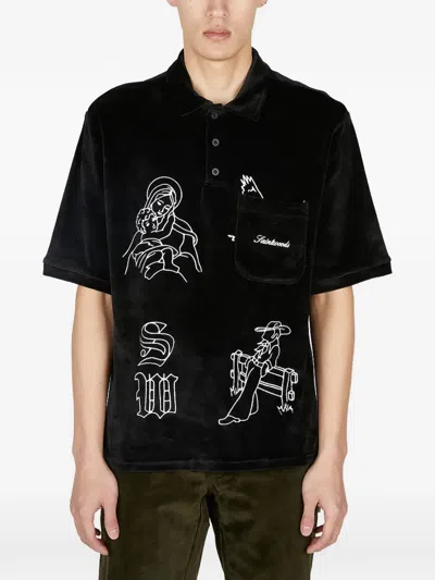 Saintwoods Embroidered-detail Pocket Polo Shirt In Black