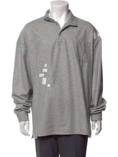 Pre-owned Saintwoods Graphic Print Collar Polo Shirt W/ Tags In Grey
