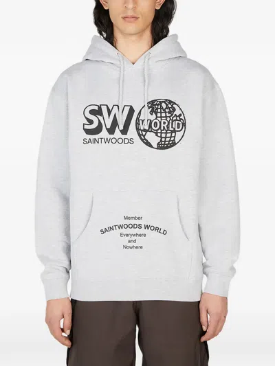 Saintwoods Graphic-print Hooded Hoodie In Gray