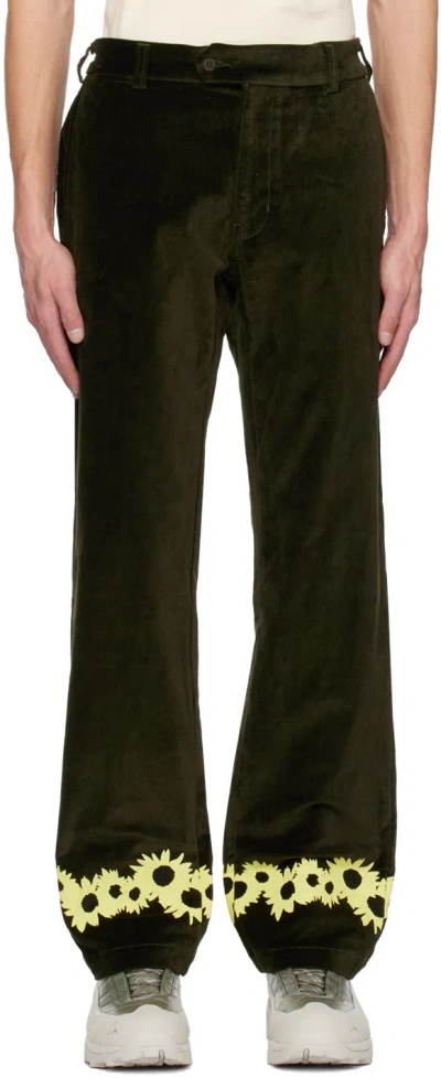 Saintwoods Green Flower Trousers In Moss Green