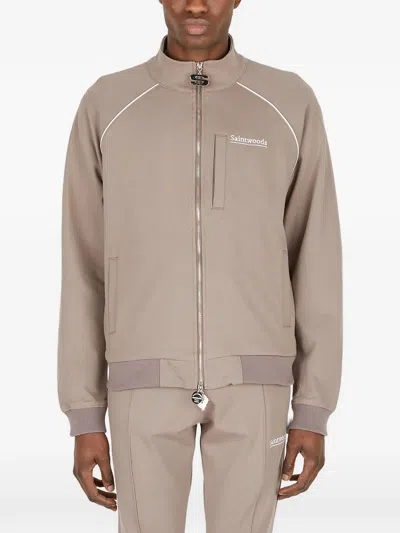 Saintwoods Zip Piped Cardigan In Brown