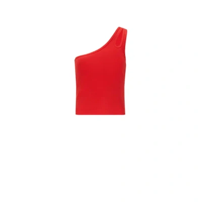 Saison 1865 Asymmetric Ribbed Top In Red
