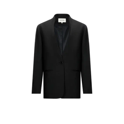 Saison 1865 Collarless Wool Blend Blazer In Blue