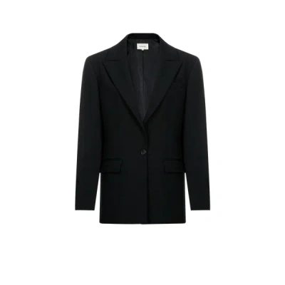 Saison 1865 Fitted Shoulder-padded Wool Blend Blazer In Black