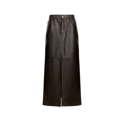 Saison 1865 Leather Midi Skirt In Brown