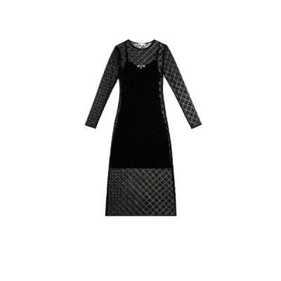 Saison 1865 Long Tulle And Rhinestone Dress In Black