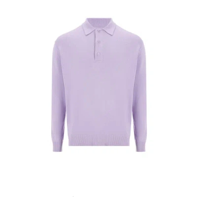 Saison 1865 Cotton And Linen Polo Collar Jumper In Purple