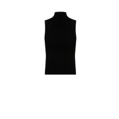 Saison 1865 Sleeveless Straight Fit Top With Rhinestones In Black