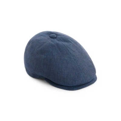 Saison Linen Baker Boy Cap In Blue
