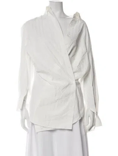 Pre-owned Saison Long Sleeve Button-up Top In White