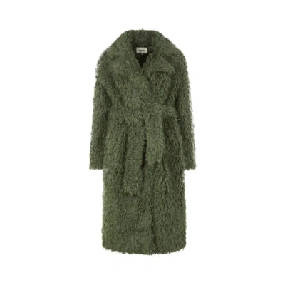 Saison Manteau Long En Fausse Fourrure In Green