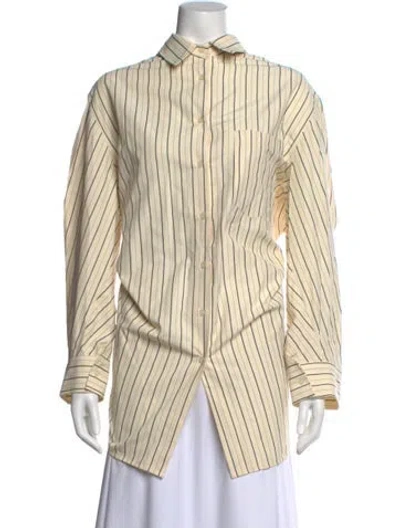 Pre-owned Saison Striped Long Sleeve Button-up Top W/ Tags In Neutral