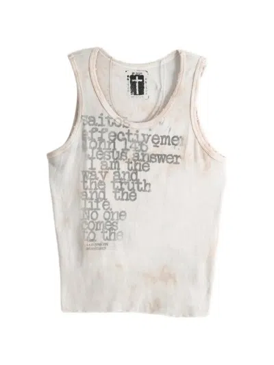 Saitos Distressed-effect Slogan-print Tank Top In White