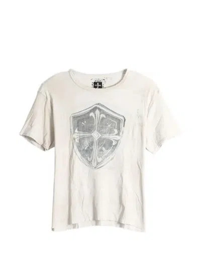 Saitos Faded Crusade Distressed T-shirt In White