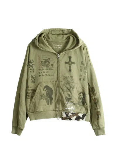 Saitos Ghost Image Distressed Hoodie In Green