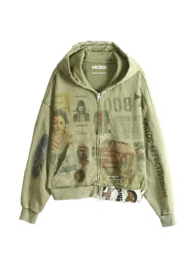 Saitos Ghost Image Distressed Zip-up Hoodie In Green