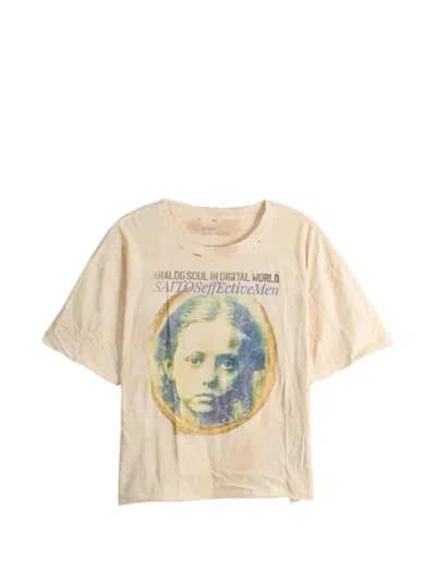 Saitos Graphic-print Distressed T-shirt In Neutral