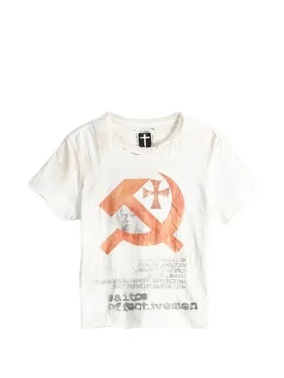 Saitos Graphic-print Distressed T-shirt In White