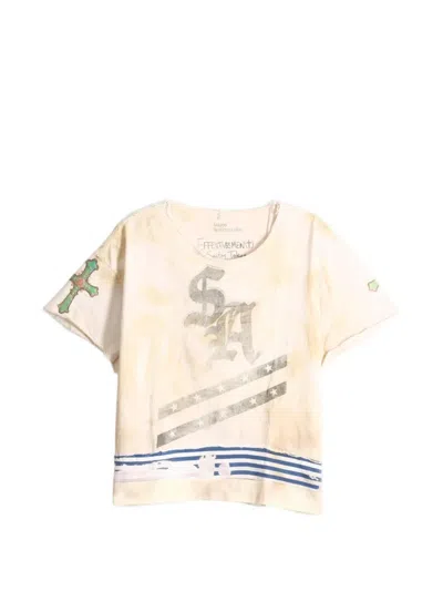 Saitos Hybrid Cross Distressed T-shirt In Neutral