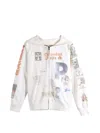 Saitos 롱 리브 락 그래픽 프린트 디스트레스드 후드 집업 In White