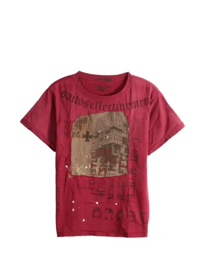Saitos Patch-detail Graphic-print T-shirt In Red