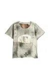 Saitos Patchwork-print Distressed T-shirt In Gray