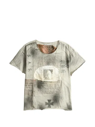 Saitos Patchwork-print Distressed T-shirt In Gray