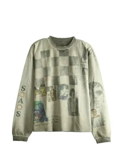 Saitos Public Image Distressed Long-sleeve T-shirt In Green