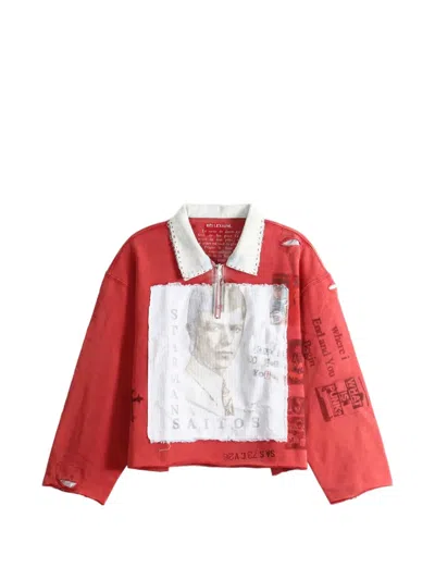 Saitos Starman Quarter-zip Distressed Polo Shirt In Red