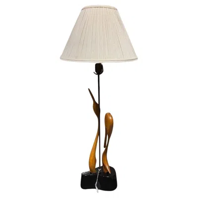 Pre-owned Sakari Pykala Finnish Carved Maple Lovers Crane Table Lamp Attributed To Sakari Pykälä In Brown