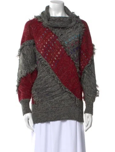 Pre-owned Sakowitz Furs Colorblock Pattern Cowl Neck Sweater In Red